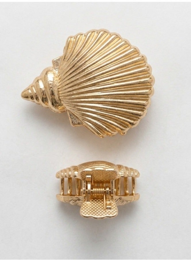 Women's Gold-Plated Metal Seashell Hair Clip Set - 2 Pieces, Elegant Hair Accessories for Everyday Styling and Special Occasions, Suitable for All Hair Types - Image 2