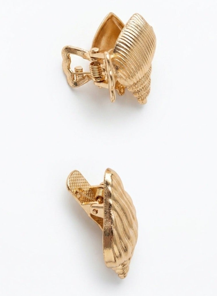 Women's Gold-Plated Metal Seashell Hair Clip Set - 2 Pieces, Elegant Hair Accessories for Everyday Styling and Special Occasions, Suitable for All Hair Types - Image 3