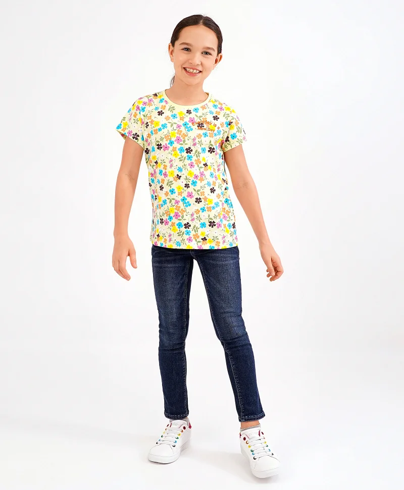Primo Gino Primo Gino All Over Floral Print With Text In HD Print - Yellow