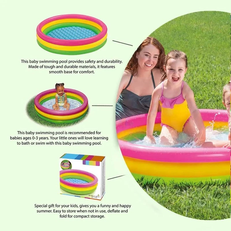LONGMIRE Baby Pool Bath Tub for 1-3 Years 2 Feet Round Pool 34" x 10" Sunset Glow Soft Inflatable Baby/Kids | Indoor & Outdoor Swimming Pool for Kids | Multi-Colour - Image 5