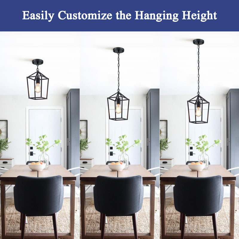 Sheetea 2-Pack Farmhouse Pendant Lights Kitchen Island, Black Pendant Light Fixtures Hanging Lamp for Dining Room, Modern Kitchen Pendant Lighting Over Island, Metal Cage Design - Image 3