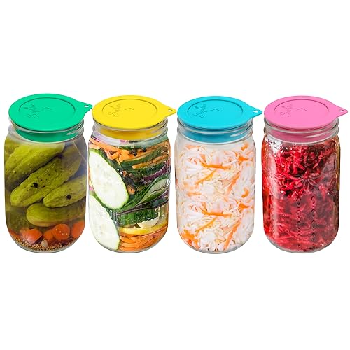 Sophico Silicone Fermenting Lids, Waterless Airlock Fermentation Tops Mason Jar Lid Fermenter Caps for Pickles, Kimchi, and Fermented Probiotic Food - 4 Pack, Wide Mouth (Jars Not Included) - Image 1