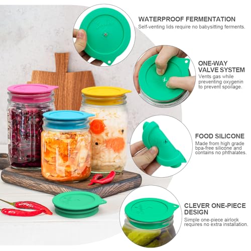 Sophico Silicone Fermenting Lids, Waterless Airlock Fermentation Tops Mason Jar Lid Fermenter Caps for Pickles, Kimchi, and Fermented Probiotic Food - 4 Pack, Wide Mouth (Jars Not Included) - Image 4