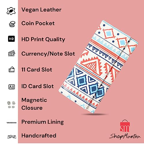 ShopMantra Faux Leather Womens Wallet for Woman | Ethnic Tribal Pattern | Stylish Long Clutch with Card Holder & Money Organizer, Multicolour - Image 2