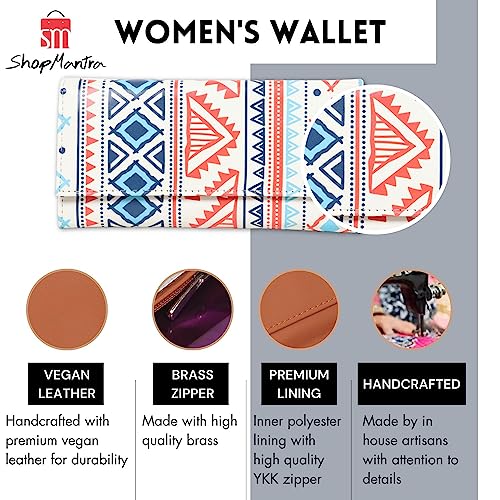 ShopMantra Faux Leather Womens Wallet for Woman | Ethnic Tribal Pattern | Stylish Long Clutch with Card Holder & Money Organizer, Multicolour - Image 3