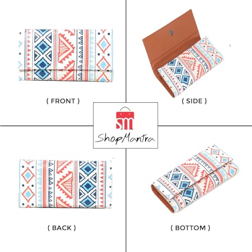 ShopMantra Faux Leather Womens Wallet for Woman | Ethnic Tribal Pattern | Stylish Long Clutch with Card Holder & Money Organizer, Multicolour - Image 4
