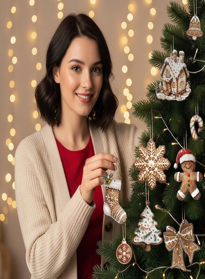 Yookeer مجموعة يوكير من 36 قطعة من زينة عيد الميلاد المصنوعة من خبز الزنجبيل، زينة خشبية معلقة على شكل فيونكة لشجرة عيد الميلاد، زينة عتيقة الطراز لعيد الميلاد على طراز المزرعة، بطاقات مزينة بحبل، ديكورات لعطلة الشتاء - Image 5