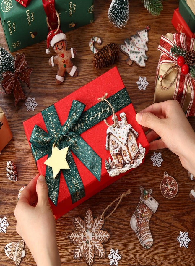 Yookeer مجموعة يوكير من 36 قطعة من زينة عيد الميلاد المصنوعة من خبز الزنجبيل، زينة خشبية معلقة على شكل فيونكة لشجرة عيد الميلاد، زينة عتيقة الطراز لعيد الميلاد على طراز المزرعة، بطاقات مزينة بحبل، ديكورات لعطلة الشتاء - Image 4