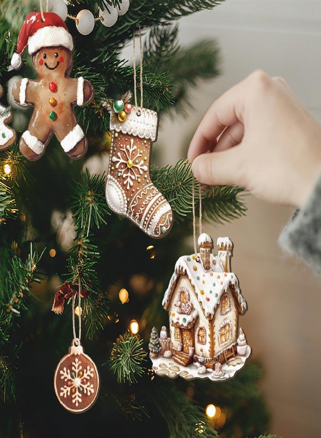 Yookeer مجموعة يوكير من 36 قطعة من زينة عيد الميلاد المصنوعة من خبز الزنجبيل، زينة خشبية معلقة على شكل فيونكة لشجرة عيد الميلاد، زينة عتيقة الطراز لعيد الميلاد على طراز المزرعة، بطاقات مزينة بحبل، ديكورات لعطلة الشتاء - Image 3