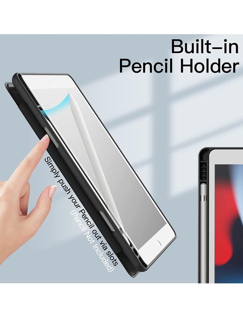ELTRAZONE Case Compatible with iPad 10.2-Inch (9th/8th/7th Gen, 2021/2020/2019) – Slim Stand Tablet Cover with Pencil Holder, Clear Transparent Back Shell, Shockproof Design (Black) - Image 2