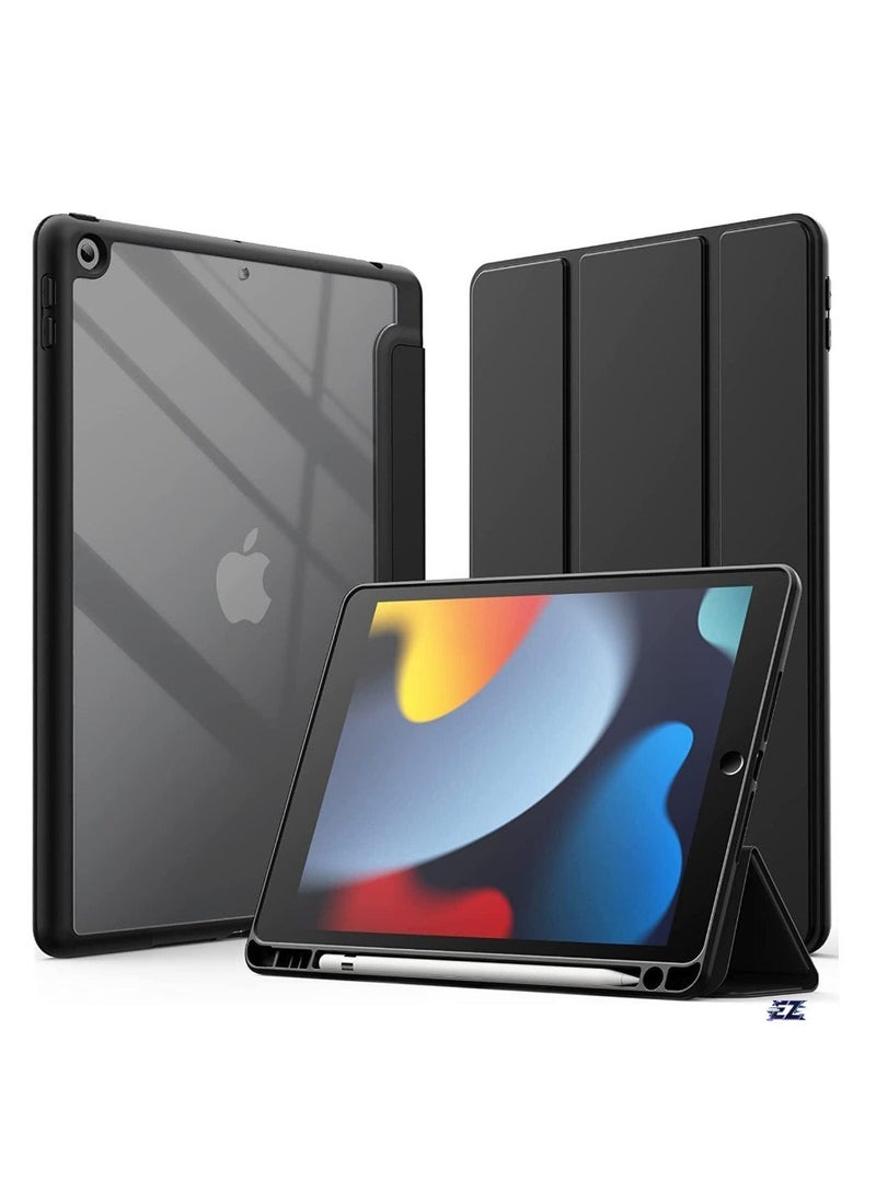 ELTRAZONE Case Compatible with iPad 10.2-Inch (9th/8th/7th Gen, 2021/2020/2019) – Slim Stand Tablet Cover with Pencil Holder, Clear Transparent Back Shell, Shockproof Design (Black) - Image 1