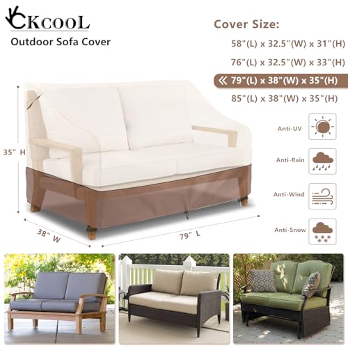 okcool Heavy Duty Patio Sofa Cover 100 Waterproof 3Seater Outdoor Sofa Cover Fits up to 79W x 38D x 35H Inches Lawn Patio Furniture CoversBeige Brown - Image 3
