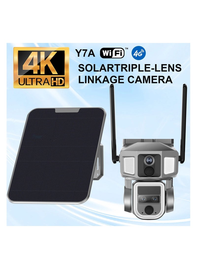Crony - CRONY Y7A 4G-WiFi-4K-8MP(10X) Solar Triple-lens Linkage Camera CCTV 9W Solar Panel - Image 1