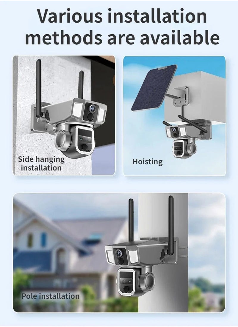 Crony - CRONY Y7A 4G-WiFi-4K-8MP(10X) Solar Triple-lens Linkage Camera CCTV 9W Solar Panel - Image 1