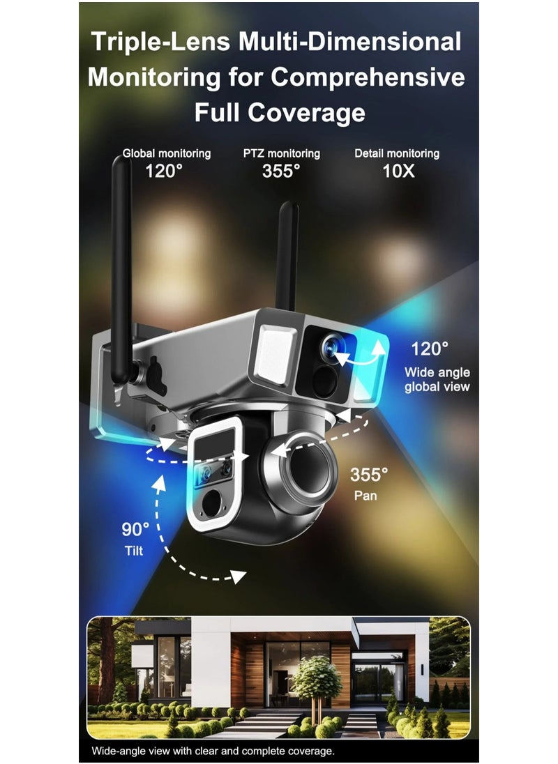 Crony - CRONY Y7A 4G-WiFi-4K-8MP(10X) Solar Triple-lens Linkage Camera CCTV 9W Solar Panel - Image 1