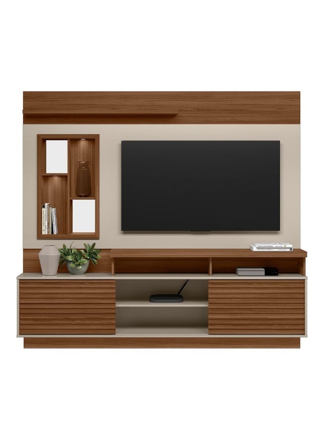 DANUBE HOME Eldorado Wall Unit for TV Up to 55 Inch - Stylish Brown/Off White Living Room Furniture, Engineered Wood Media Unit with 1 Door & 3 Shelves, Size: L200xW45xH181cm - Image 2