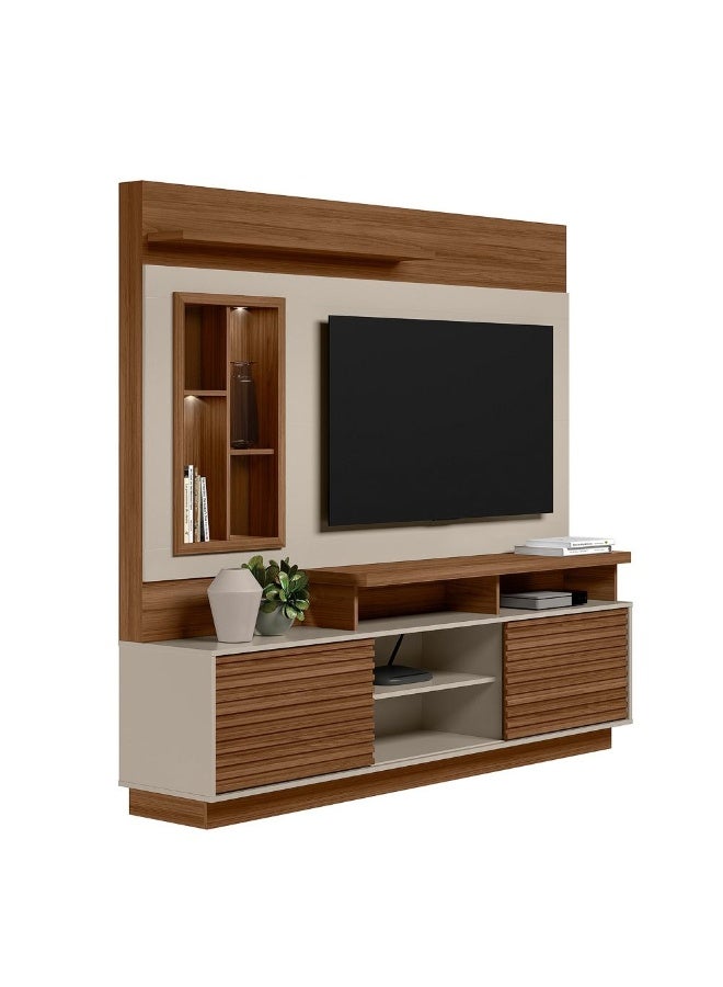 DANUBE HOME Eldorado Wall Unit for TV Up to 55 Inch - Stylish Brown/Off White Living Room Furniture, Engineered Wood Media Unit with 1 Door & 3 Shelves, Size: L200xW45xH181cm - Image 3