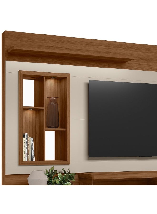 DANUBE HOME Eldorado Wall Unit for TV Up to 55 Inch - Stylish Brown/Off White Living Room Furniture, Engineered Wood Media Unit with 1 Door & 3 Shelves, Size: L200xW45xH181cm - Image 4