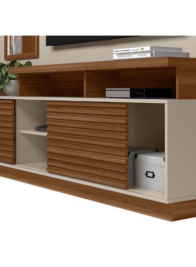 DANUBE HOME Eldorado Wall Unit for TV Up to 55 Inch - Stylish Brown/Off White Living Room Furniture, Engineered Wood Media Unit with 1 Door & 3 Shelves, Size: L200xW45xH181cm - Image 5