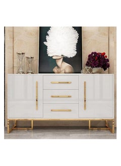 AWD Elegant Sideboard, Storage Organizer Cabinet, Multifunctional Sideboard Buffet Server Engineered Wood Tempered Glass Top, Ideal for Dining Room, Kitchen or Living and Home Décor. (White)  - Image 1