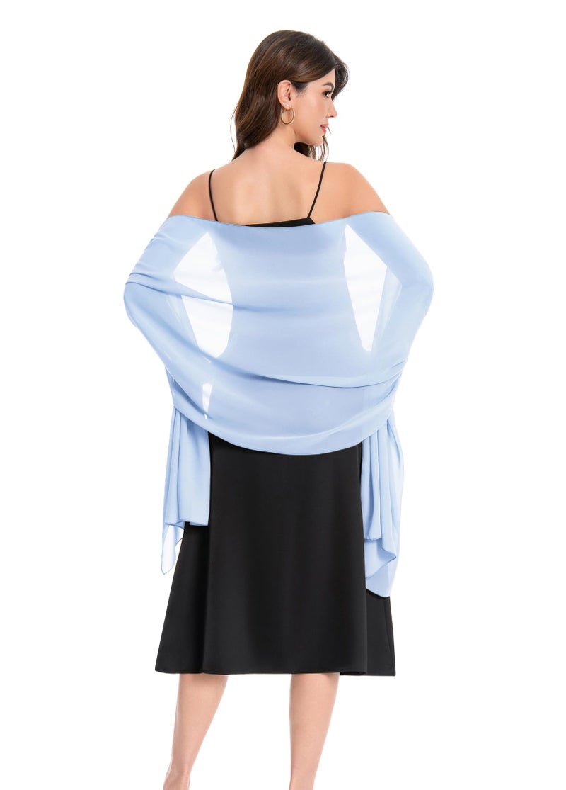 Baoqiya Women's Shawls and Wraps for Evening Dress Chiffon Shawl Soft Elegant Silky Pashmina Wedding Bridal Scarf(Sky blue, 79"Ã—19") - Image 3