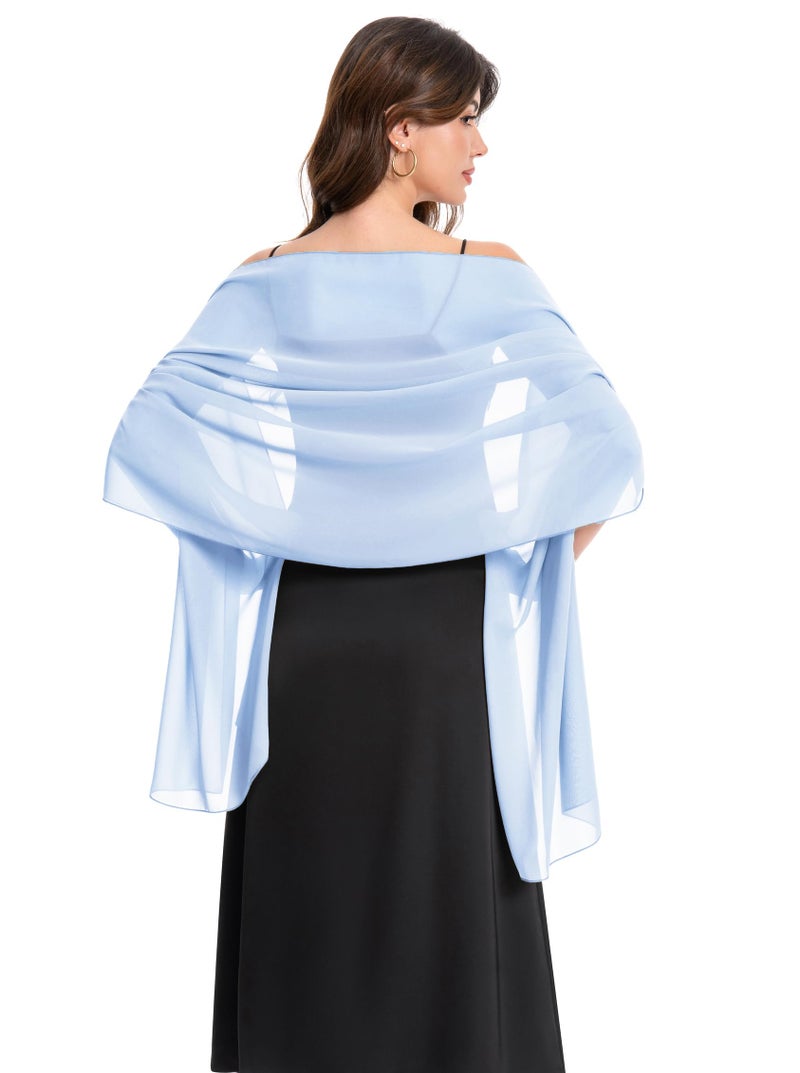 Baoqiya Women's Shawls and Wraps for Evening Dress Chiffon Shawl Soft Elegant Silky Pashmina Wedding Bridal Scarf(Sky blue, 79"Ã—19") - Image 1