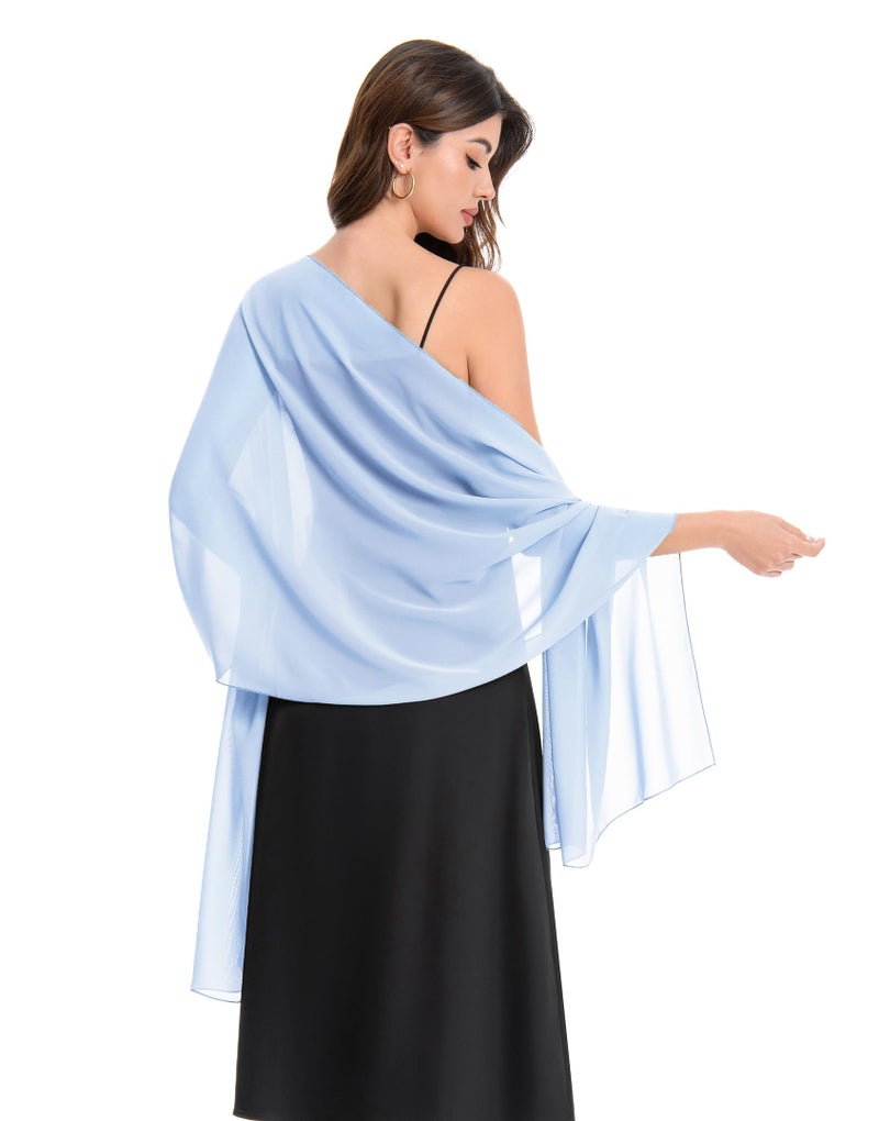 Baoqiya Women's Shawls and Wraps for Evening Dress Chiffon Shawl Soft Elegant Silky Pashmina Wedding Bridal Scarf(Sky blue, 79"Ã—19") - Image 2