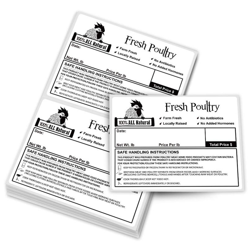 Poultry Freezer Labels,50 Pcs 4x3 Inch with Handling Instructions Exemption