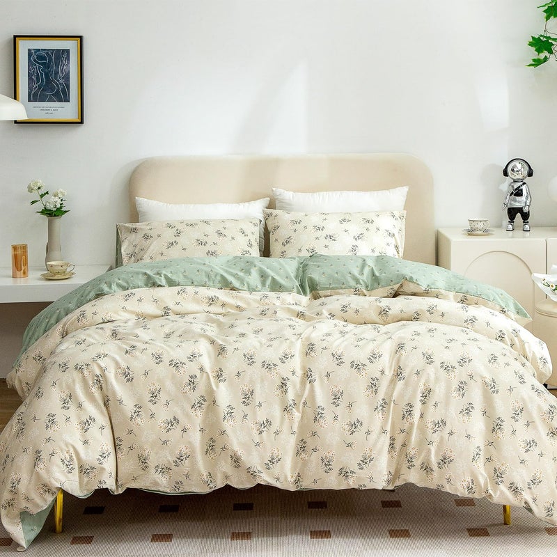 Jane yre Floral Duvet Cover King  Brushed Microfiber 3 Pieces Floral Bedding Set King  Garden Style Flower Pattern Flower King Duvet Cover  with Zipper Closure  Luxury Soft Breathable Comfy (Floral  King) - Image 1