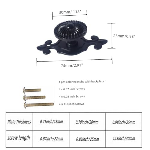 GDQLCNXB Black Antique Vintage Retro Drawer Cabinet Metal Knobs with Backplates 4PCSMushroom Shape Pulls Handle Dresser Knob - Image 3