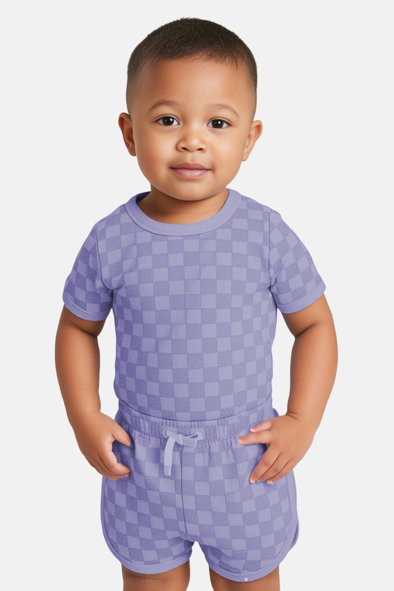 English Laundry Toddlers Boy 2 Pieces Textured Romper And Shorts Set, Slate Blue - Image 1