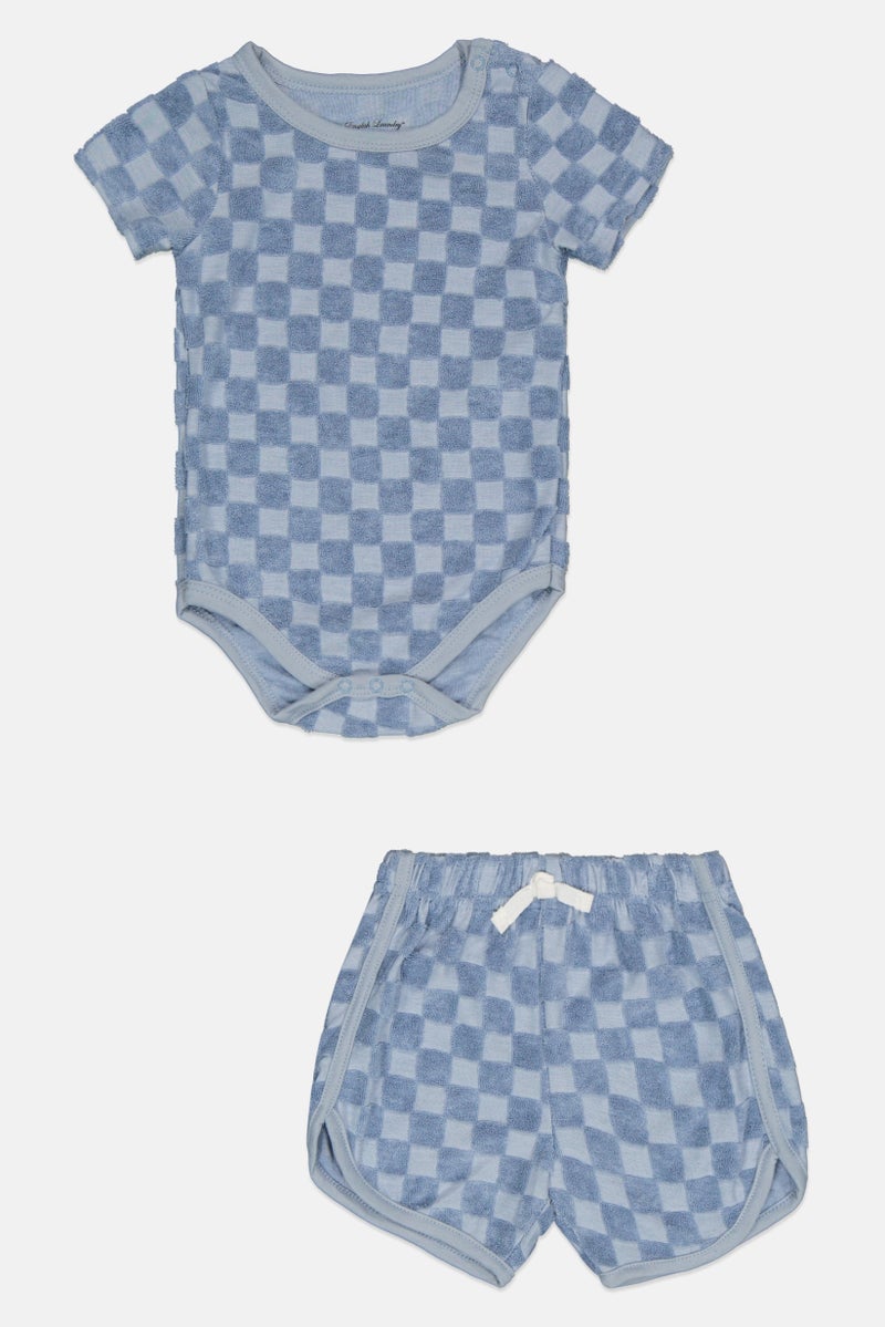 English Laundry Toddlers Boy 2 Pieces Textured Romper And Shorts Set, Slate Blue - Image 2