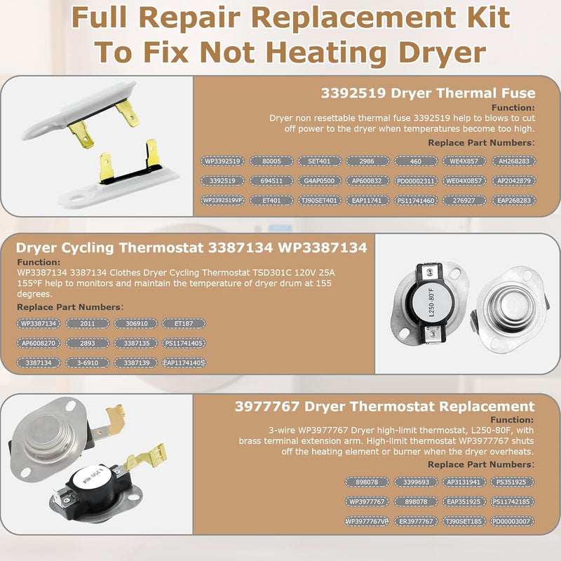 prime&swift 279838 عنصر تسخين المجفف و279816 3387134 3977767 طقم منظم حرارة المجفف، 3392519 مجموعة الصمامات الحرارية المدمجة من برايمسويفت، بديل لـ 3403585، 8565582 - Image 4