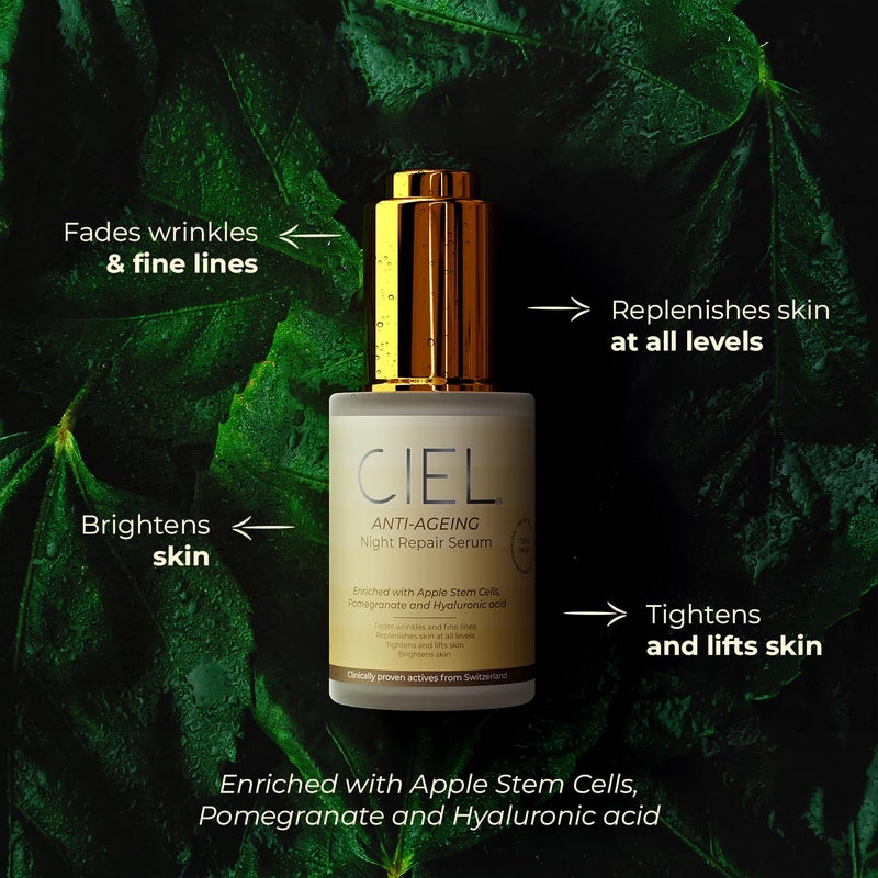 CIEL Night Repair AntiAgeing Serum 30ml With Hyaluronic Acid for Hydration Fine Line Wrinkle Reduction Collagen Boosting Vegan Skincare for All Skin Types - Image 3