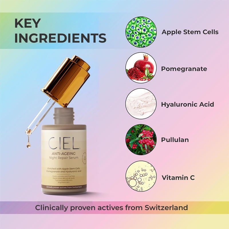 CIEL Night Repair AntiAgeing Serum 30ml With Hyaluronic Acid for Hydration Fine Line Wrinkle Reduction Collagen Boosting Vegan Skincare for All Skin Types - Image 4