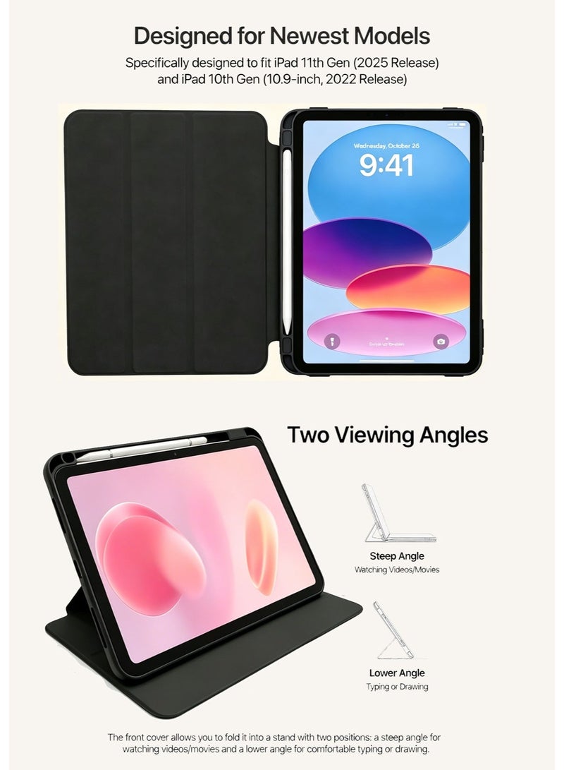 حافظة ”الشريط الوردي“ لجهاز iPad من الجيل الحادي عشر (2025) / الجيل العاشر (2022) مقاس 10.9 بوصة - غطاء قابل للطي بنمط فيونكة وردية لطيفة (كاواي) مع ظهر شفاف، وقشرة واقية مقاومة للصدمات للفتيات والمراهقات - Image 5