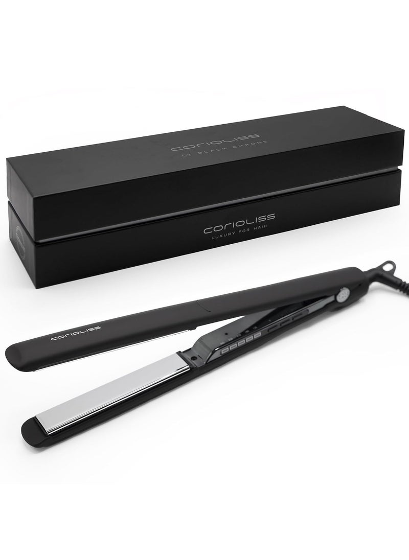 Corioliss Corioliss C3 Hair Straightener Flat Iron Professional for Hair Titanium Plates Control Temperature Women Black Chrome Soft Touch 