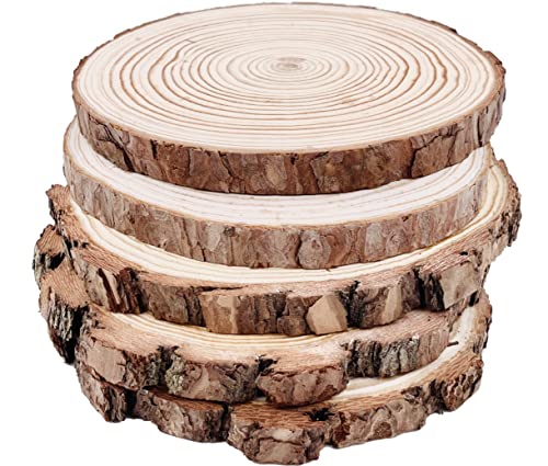 William Craft Natural Round Discs Rustic Wood Slices 5 Pcs 7-8 inch Unfinished Wood kit Circles Crafts Tree Slices with Bark Log Discs for DIY Arts and Wedding Christmas Ornaments - Image 1