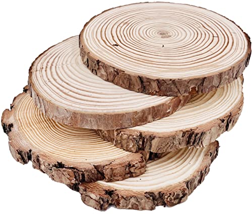 William Craft Natural Round Discs Rustic Wood Slices 5 Pcs 7-8 inch Unfinished Wood kit Circles Crafts Tree Slices with Bark Log Discs for DIY Arts and Wedding Christmas Ornaments - Image 2