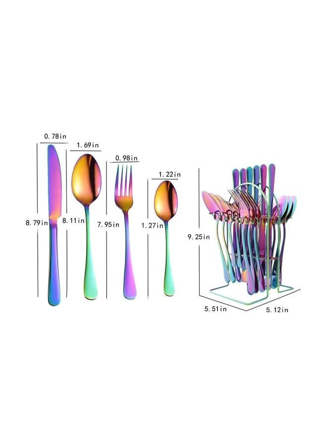 Halamodo 24 PCS Modern Rainbow Stainless Steel Iridescent Cutlery Set with A Hanging Bracket, Luxury Flatware Set Service,Forks Spoons Knives For Home Kitchen, Restaurant, Hotel - Image 5