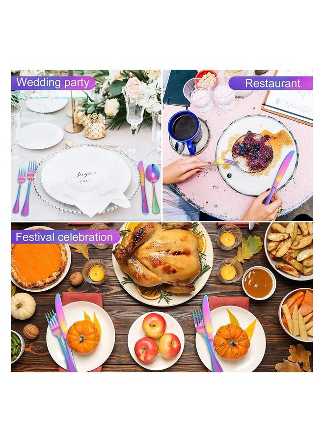 Halamodo 24 PCS Modern Rainbow Stainless Steel Iridescent Cutlery Set with A Hanging Bracket, Luxury Flatware Set Service,Forks Spoons Knives For Home Kitchen, Restaurant, Hotel - Image 4