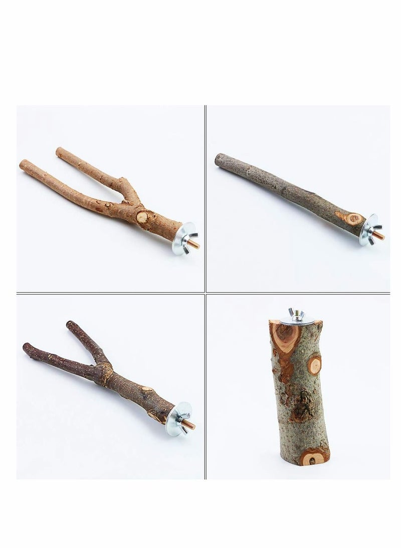 Excefore Parrot Stand Branches Fork Toys, 4 Pack Pet Bird Cage Wooden Hanging Perch Platform Hammock Swing Toy - Image 3