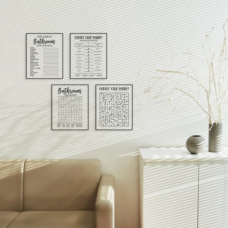 ETVISO Funny Bathroom Decor Wall Art Set of 4, Funny Crossword Puzzle Wall Art, Funny Forget Your Phone, Bathroom Word Search Wall Decor, 8x10 (Unframed) - Image 3