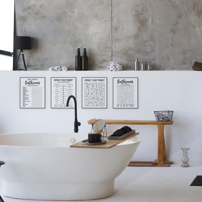ETVISO Funny Bathroom Decor Wall Art Set of 4, Funny Crossword Puzzle Wall Art, Funny Forget Your Phone, Bathroom Word Search Wall Decor, 8x10 (Unframed) - Image 2