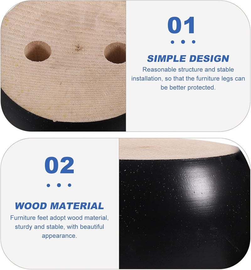 ABOOFAN 6pcs Black 5x8cm Solid Wood Sofa Legs Furniture Feet Bun Riser Replacement for Couch, Chair, Bed Frame, Heavy Duty Wooden Table Legs for Home Furniture - Image 3