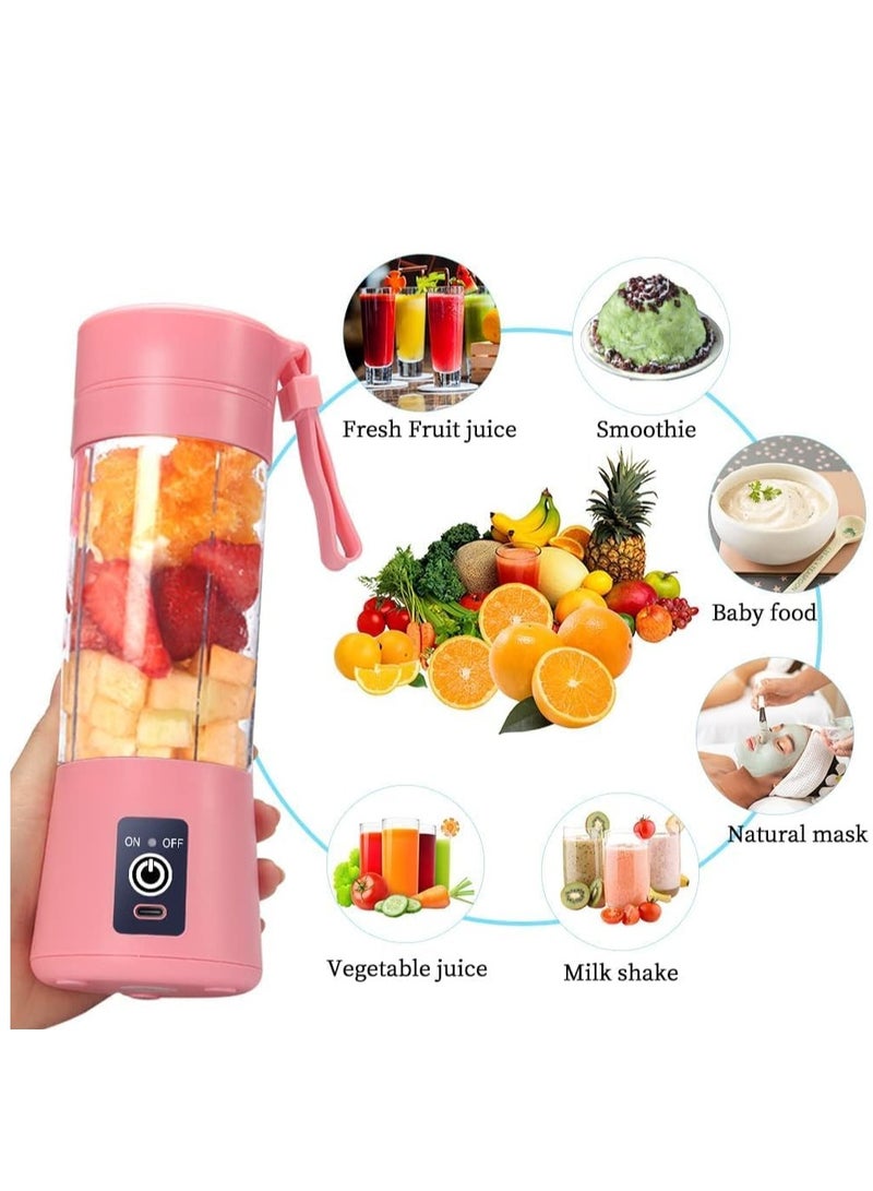 ELTRAZONE Portable Blender Cup,Electric USB Juicer Blender,Mini Blender Portable Blender For Shakes and Smoothies, juice,380ml, Six Blades Great for Mixing (Pink)  - Image 3