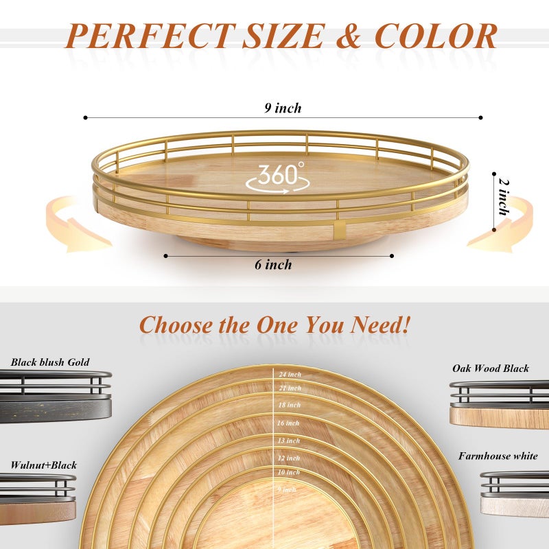 AMH Farmhouse Oak 9" Lazy Susan Turntable Organizer for Cabinet, Round Wooden Lazy Susan Organization and Storage for Dining Table, Pantry, Kitchen, Countertop, Cupboard,Home Decor - Image 5