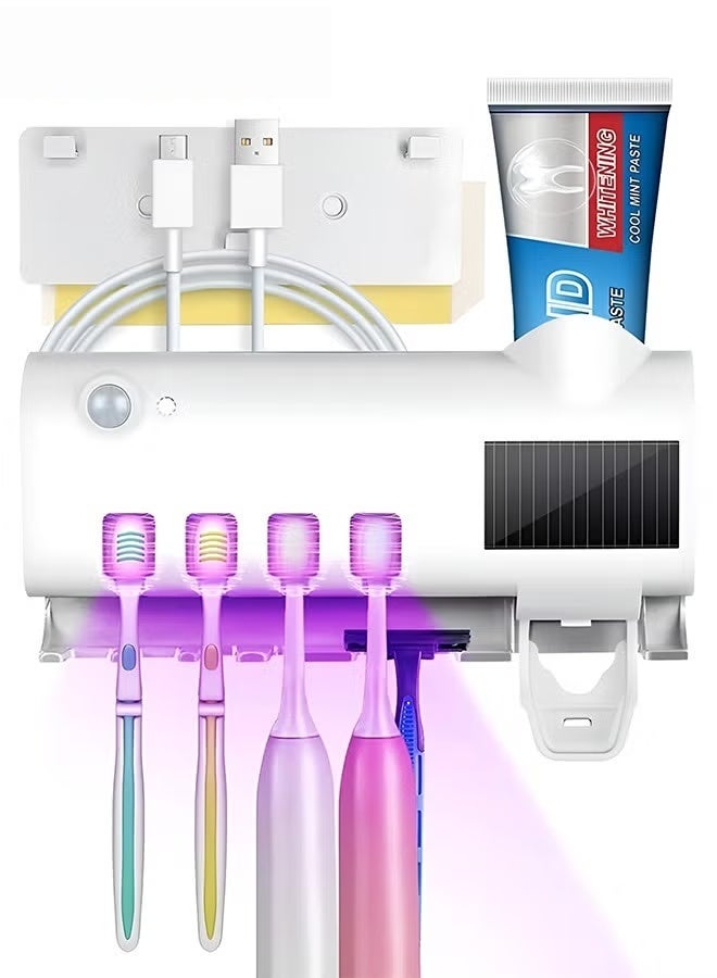 EETU Wall Mounted Toothbrush Holder,Toothbrush Dispenser With 4 Toothbrush Position And Toothpaste Dispenser,Large Capacity Tooth Brushing Holder Bathroom Organization And Storage - Image 1