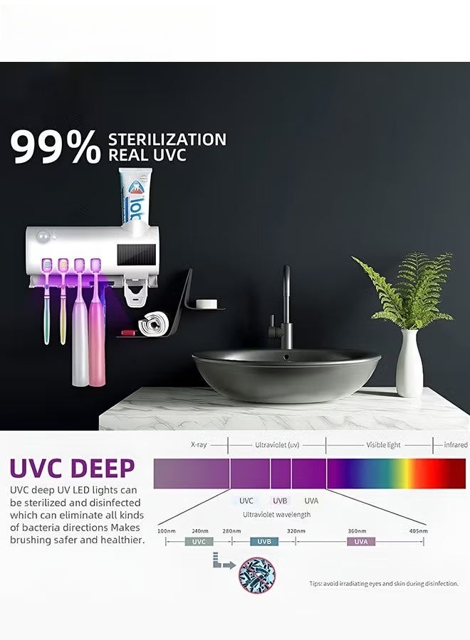 EETU Wall Mounted Toothbrush Holder,Toothbrush Dispenser With 4 Toothbrush Position And Toothpaste Dispenser,Large Capacity Tooth Brushing Holder Bathroom Organization And Storage - Image 5