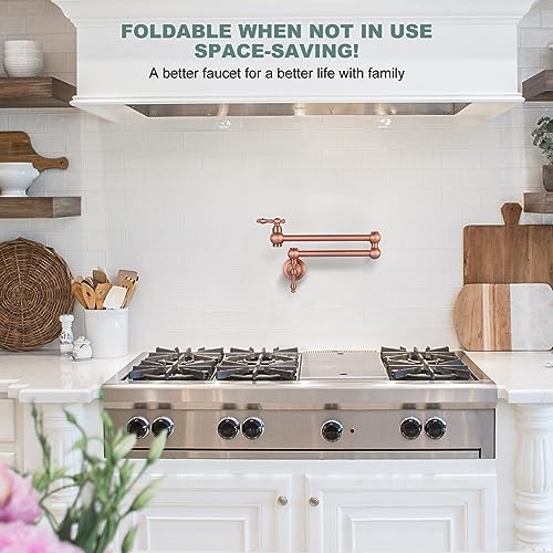 WOWOW Copper Pot Filler Faucet Solid Brass Pot Filler Wall Mount Kitchen Stove Faucet with Double Joint Swing Arms - Image 3